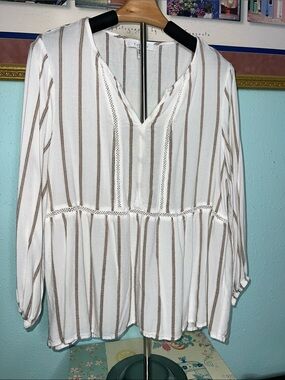 Fever Large Cream Striped V-Neck Peplum Tunic $12